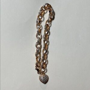 Ross Simmons Gold Over Sterling Silver Heart Charm w/Diamond accent Bracelet